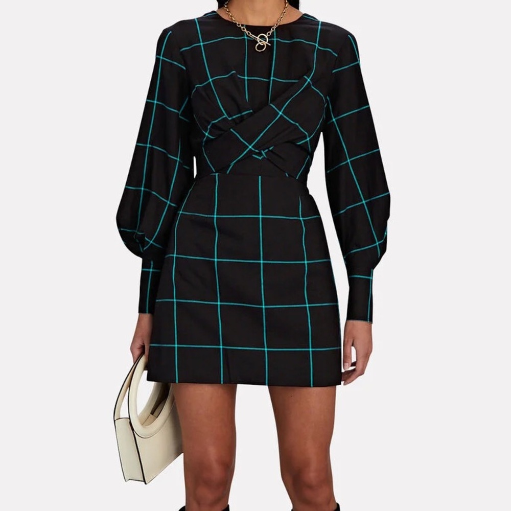 BNWT Staud Crosshill Cut-Out Windowpane Mini Dress Size Small